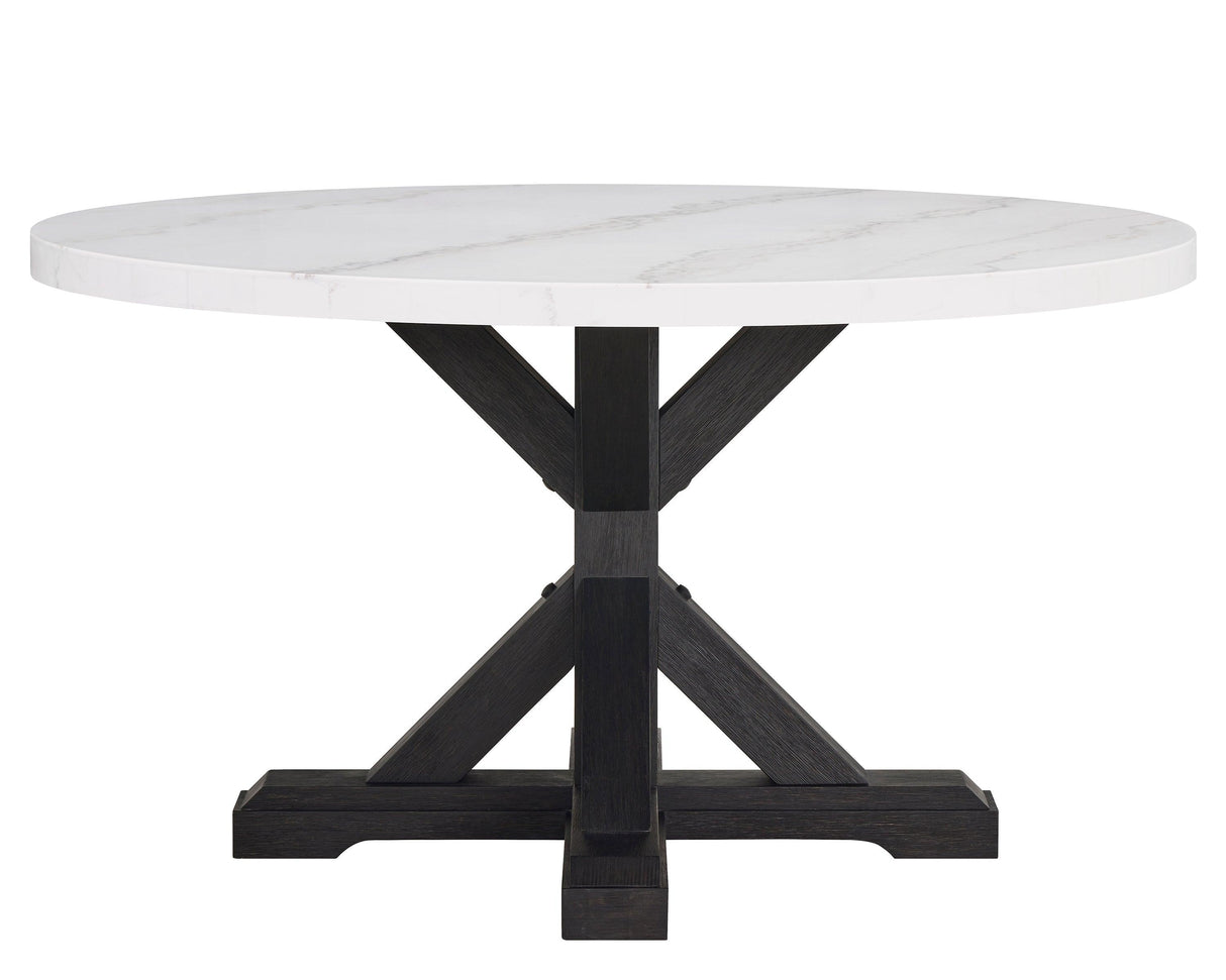 Varley White and Black Genuine Marble Round Dining Table by Crown Mark at Eve Furniture