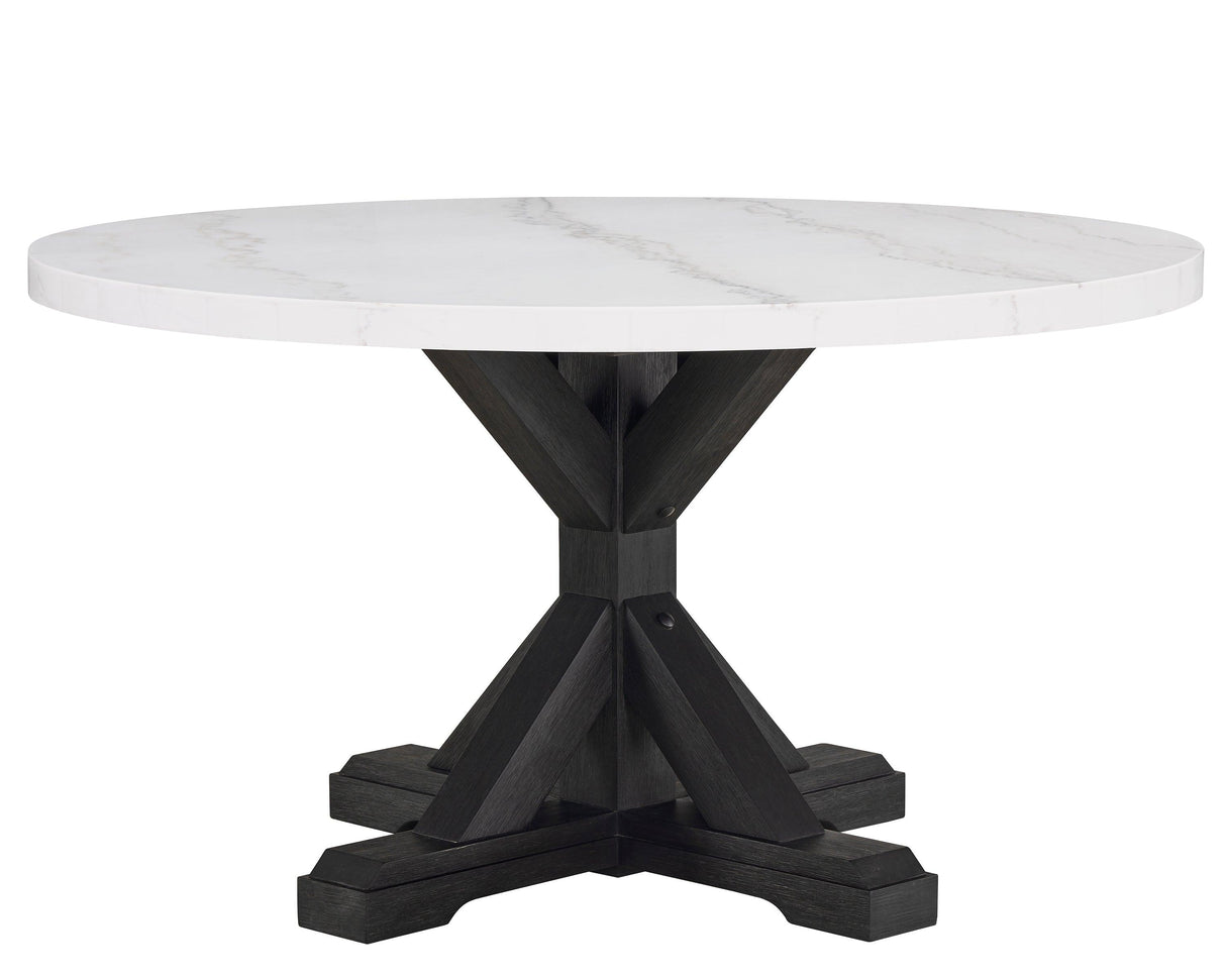 Varley White and Black Genuine Marble Round Dining Table by Crown Mark at Eve Furniture