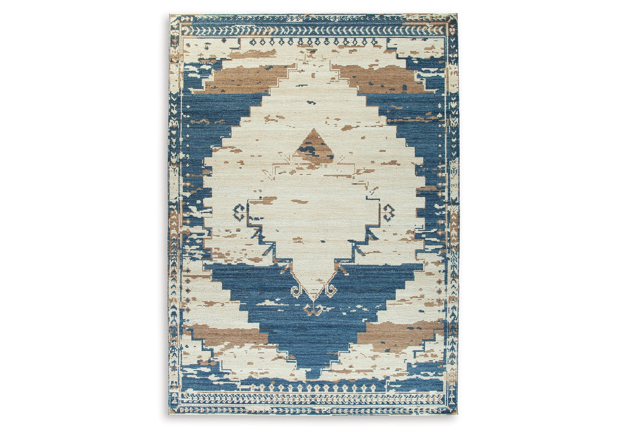 Varnler Blue/Brown/Tan Extra Large Rug by ASHLEY FURNITURE at Eve Furniture