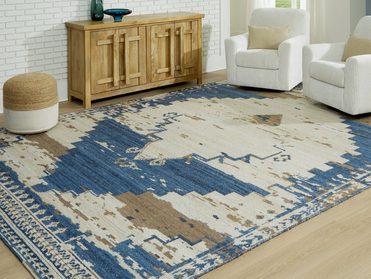 Varnler Blue/Brown/Tan Extra Large Rug by ASHLEY FURNITURE at Eve Furniture