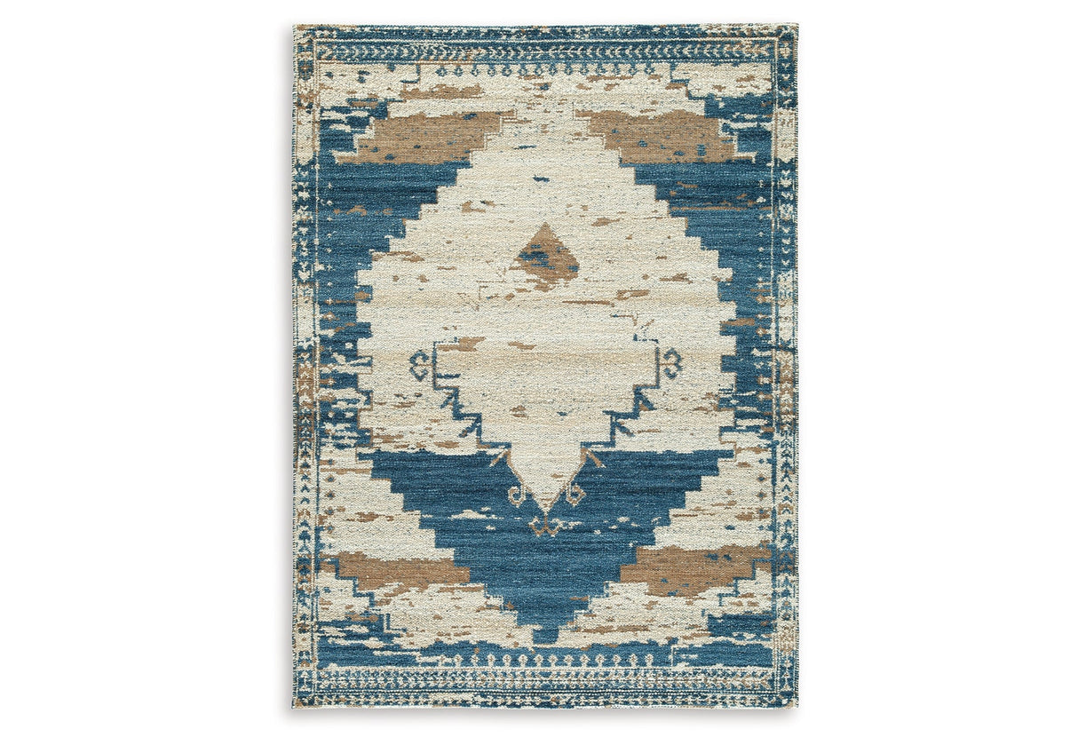 Varnler Blue/Brown/Tan Large Rug by Ashley at Eve Furniture