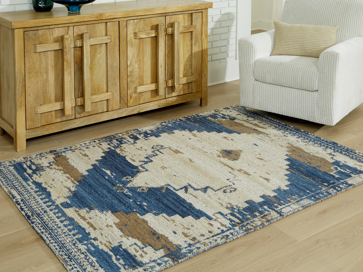 Varnler Blue/Brown/Tan Medium Rug by Ashley at Eve Furniture