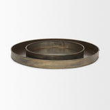 Varun Round Antiqued Brass Metal Tray (Set of 2) by Mercana at Eve Furniture