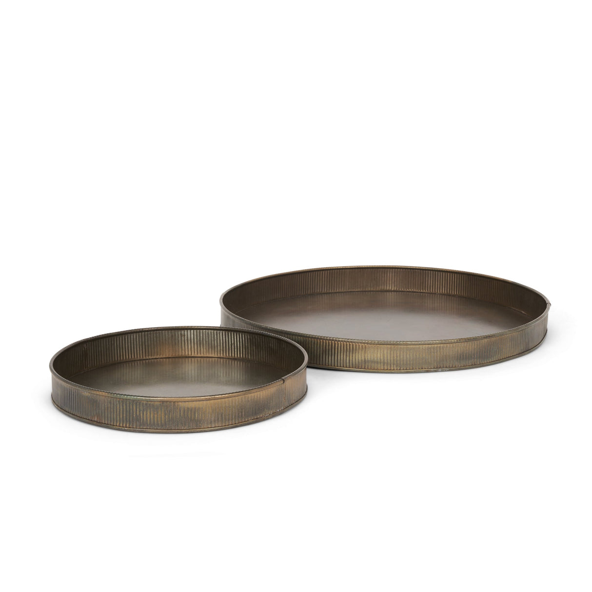 Varun Round Antiqued Brass Metal Tray (Set of 2) by Mercana at Eve Furniture