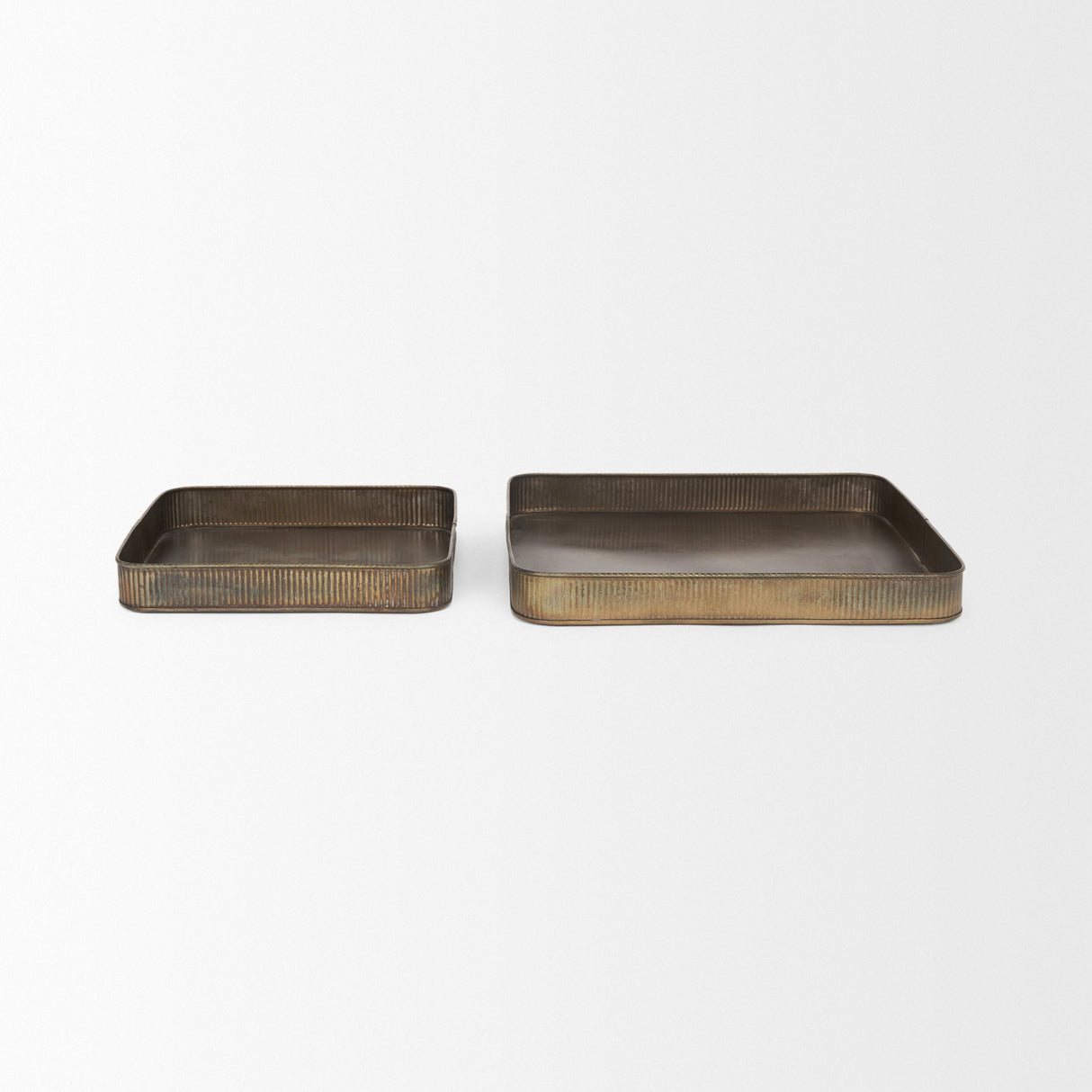 Varun Square Antiqued Brass Metal Tray (Set of 2) by Mercana at Eve Furniture