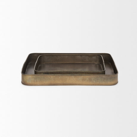 Varun Square Antiqued Brass Metal Tray (Set of 2) by Mercana at Eve Furniture