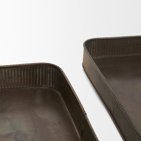 Varun Square Antiqued Brass Metal Tray (Set of 2) by Mercana at Eve Furniture