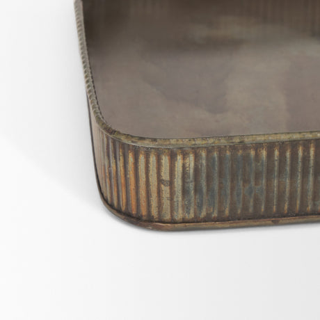 Varun Square Antiqued Brass Metal Tray (Set of 2) by Mercana at Eve Furniture