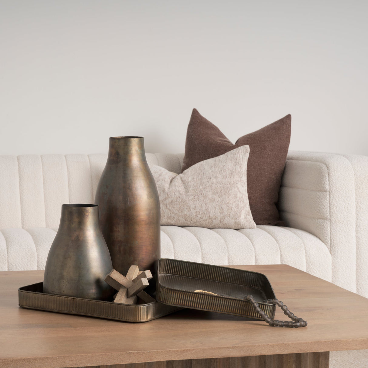 Varun Square Antiqued Brass Metal Tray (Set of 2) by Mercana at Eve Furniture