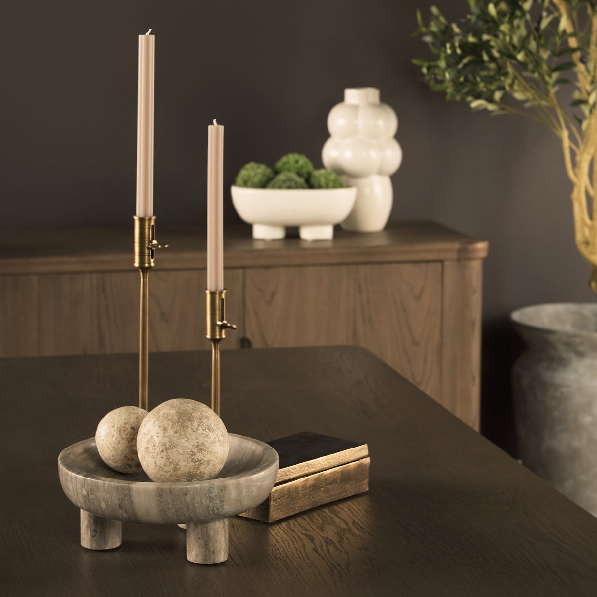 Vasca Gray Marble Decorative Pedestal Bowl by Mercana at Eve Furniture
