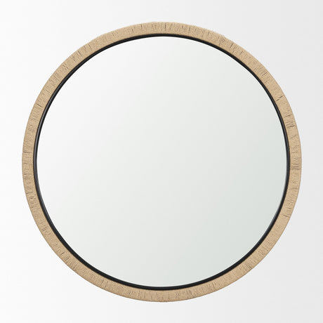 Vasie Black Wood w/ Jute Round Mirror by Mercana at Eve Furniture
