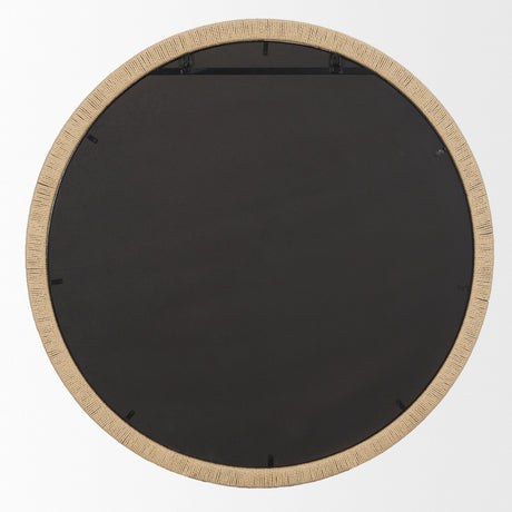 Vasie Black Wood w/ Jute Round Mirror by Mercana at Eve Furniture