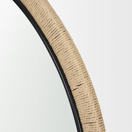 Vasie Black Wood w/ Jute Round Mirror by Mercana at Eve Furniture