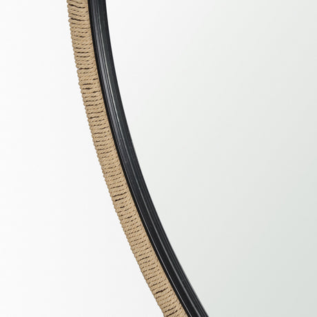 Vasie Black Wood w/ Jute Round Mirror by Mercana at Eve Furniture