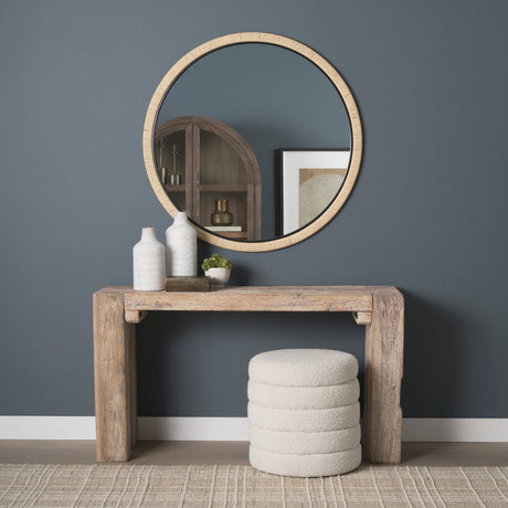 Vasie Black Wood w/ Jute Round Mirror by Mercana at Eve Furniture