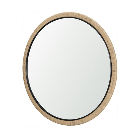 Vasie Black Wood w/ Jute Round Mirror by Mercana at Eve Furniture