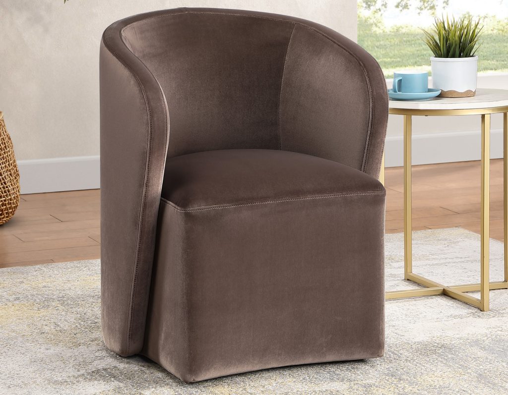 Vaughn 5-Piece Dining Room Set with Annie Barrel Chocolate Velvet Chairs by Steve Silver at Eve Furniture