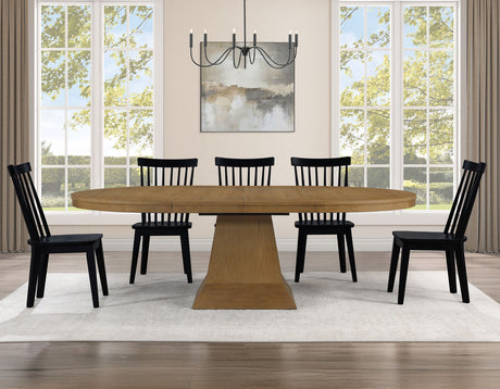 Vaughn Driftwood/Black 5-Piece 60-96″ w/2-18 Leaves Dining Set by Steve Silver at Eve Furniture