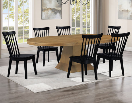Vaughn Driftwood/Black 5-Piece 60-96″ w/2-18 Leaves Dining Set by Steve Silver at Eve Furniture
