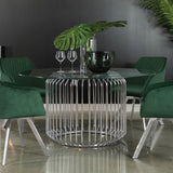 Veena Clear and Chrome Round Glass Top Dining Table by Coaster at Eve Furniture
