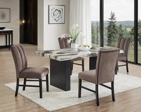 Vega Black/Brown Faux Marble Dining Set by Crown Mark at Eve Furniture