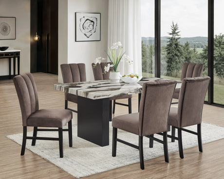 Vega Black/Brown Faux Marble Dining Set by Crown Mark at Eve Furniture