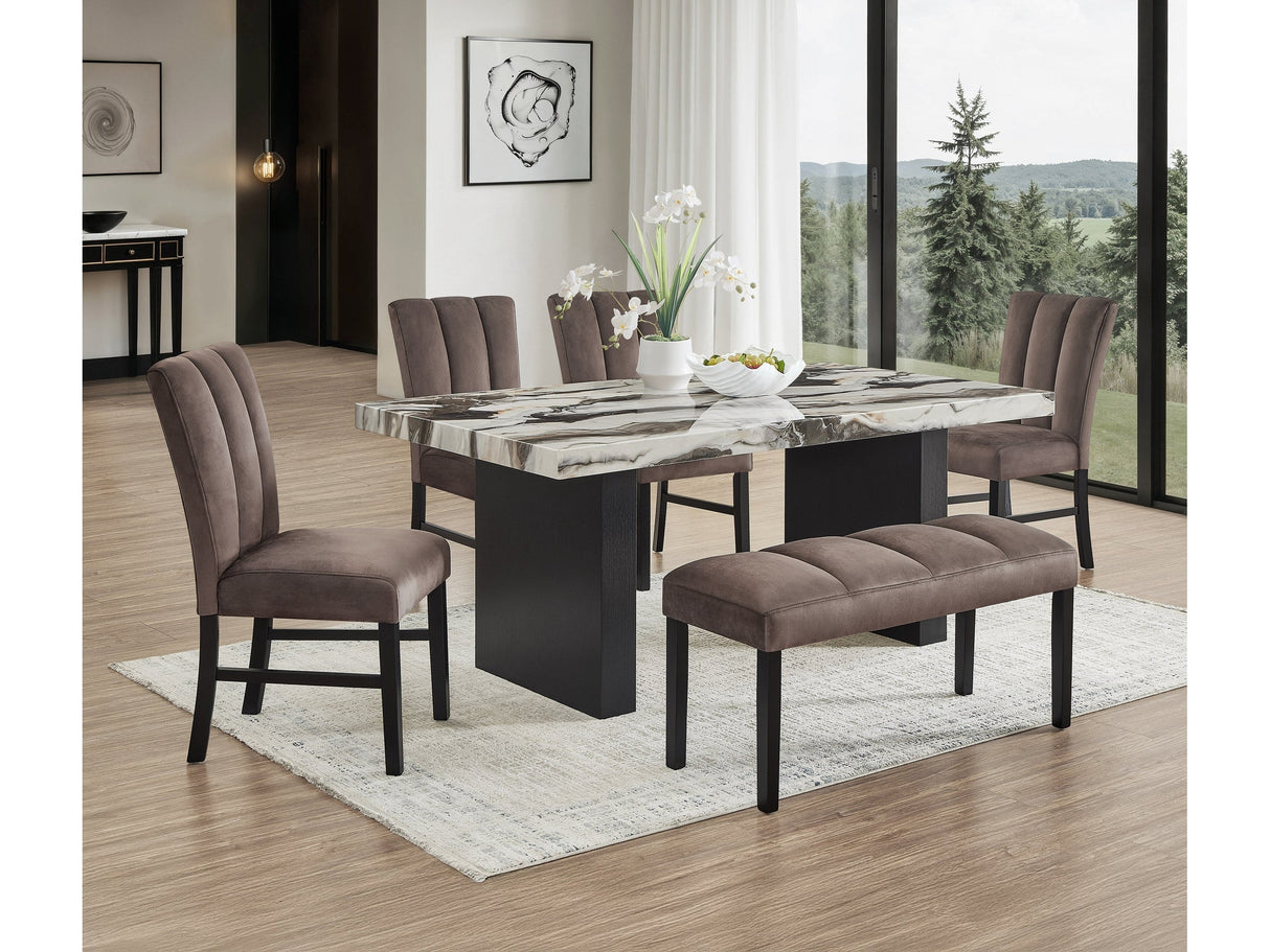 Vega Black/Brown Faux Marble Dining Set by Crown Mark at Eve Furniture