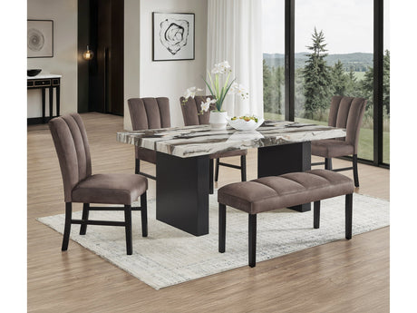Vega Black/Brown Faux Marble Dining Set by Crown Mark at Eve Furniture