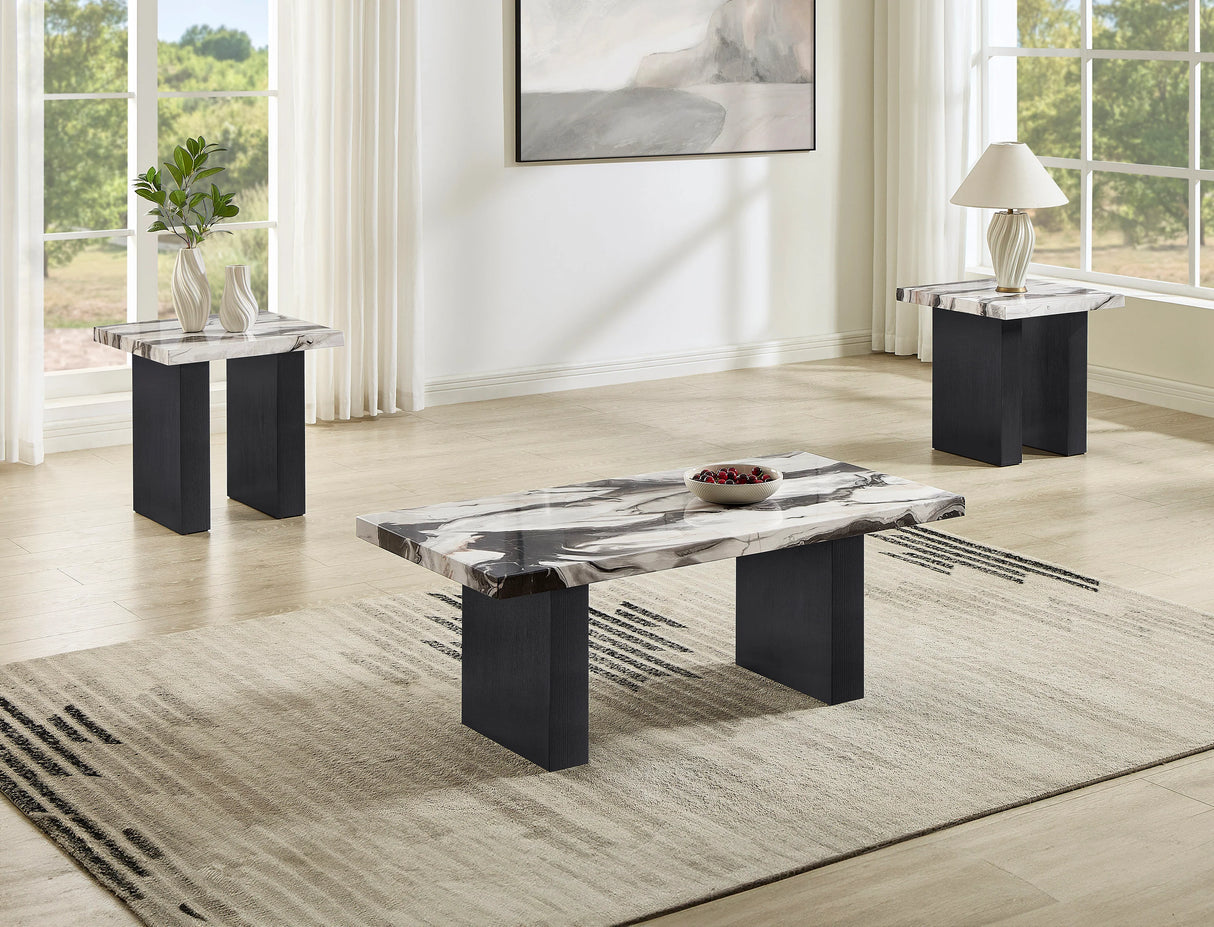 Vega Brown/Black Faux Marble 3-Piece Cocktail Set by Crown Mark at Eve Furniture