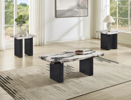 Vega Brown/Black Faux Marble 3-Piece Cocktail Set by Crown Mark at Eve Furniture