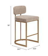 Velar Beige & Bronze Counter Stool (Set of 2) by Zuomod at Eve Furniture