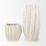 Velia Short Seashell Sculptural Cream Glazed Ceramic Vase by Mercana at Eve Furniture