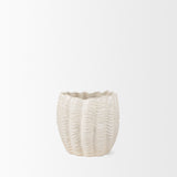 Velia Short Seashell Sculptural Cream Glazed Ceramic Vase by Mercana at Eve Furniture