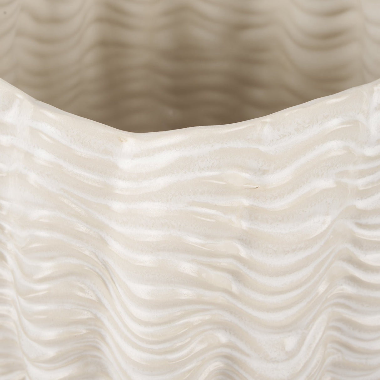 Velia Short Seashell Sculptural Cream Glazed Ceramic Vase by Mercana at Eve Furniture