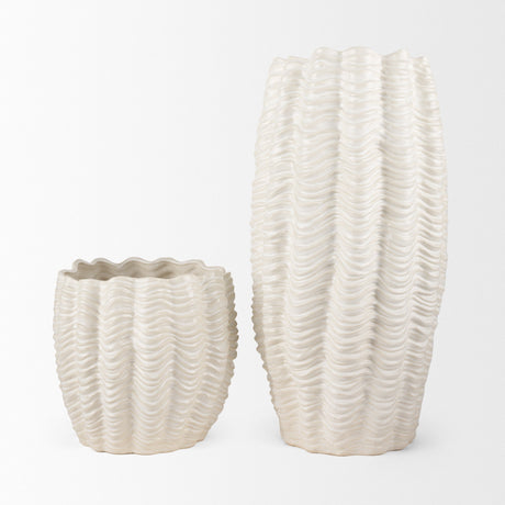 Velia Tall Seashell Sculptural Cream Glazed Ceramic Vase by Mercana at Eve Furniture