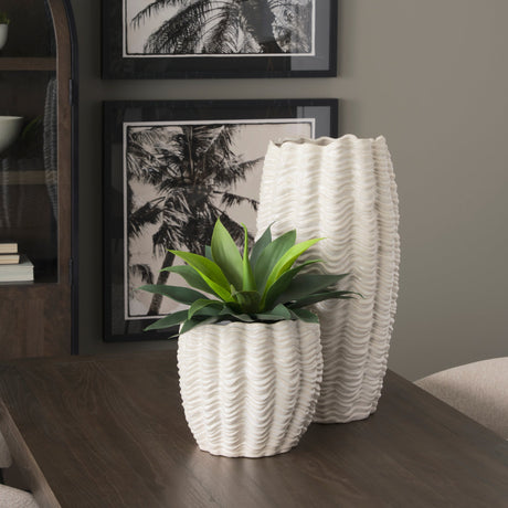Velia Tall Seashell Sculptural Cream Glazed Ceramic Vase by Mercana at Eve Furniture