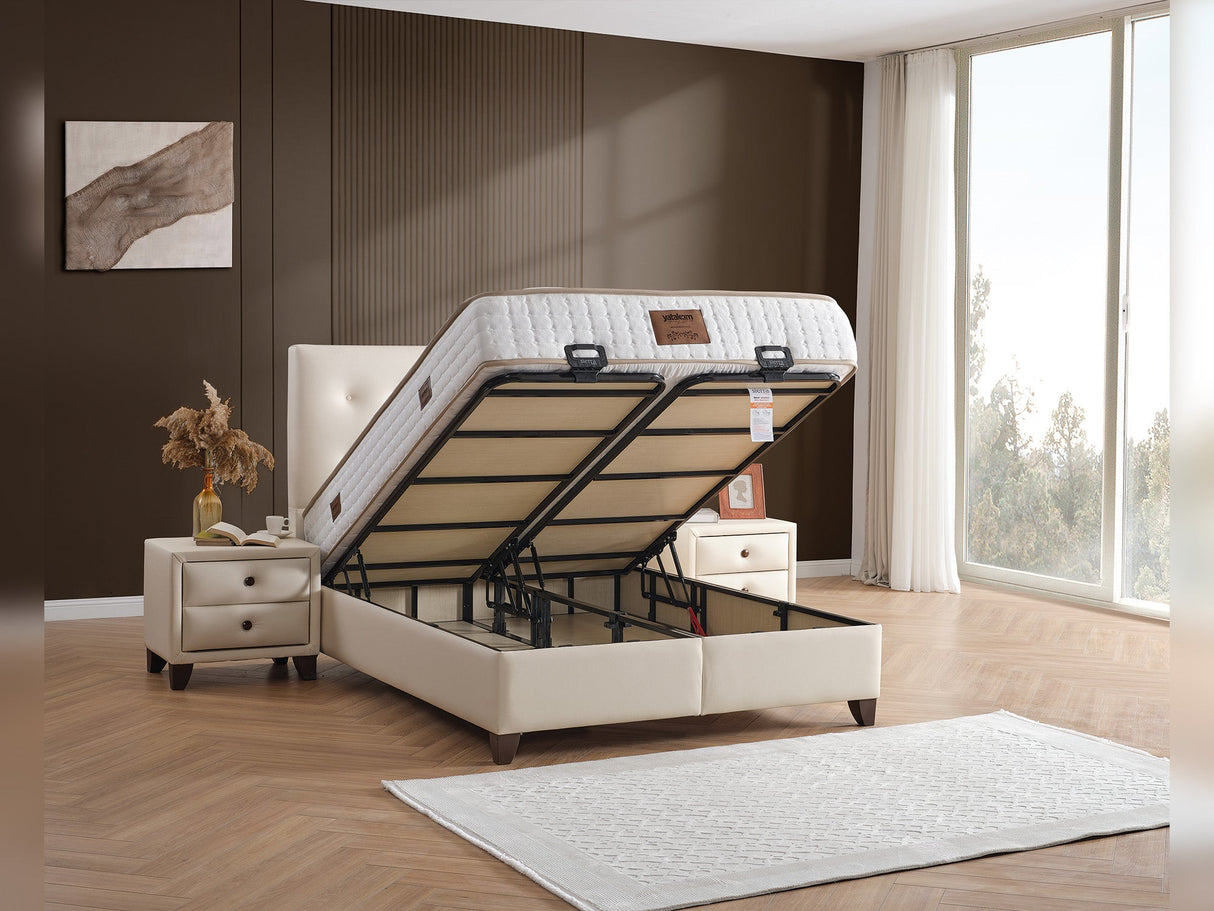 Vella Storage Bed With Headboard Beige by Furnia at Eve Furniture