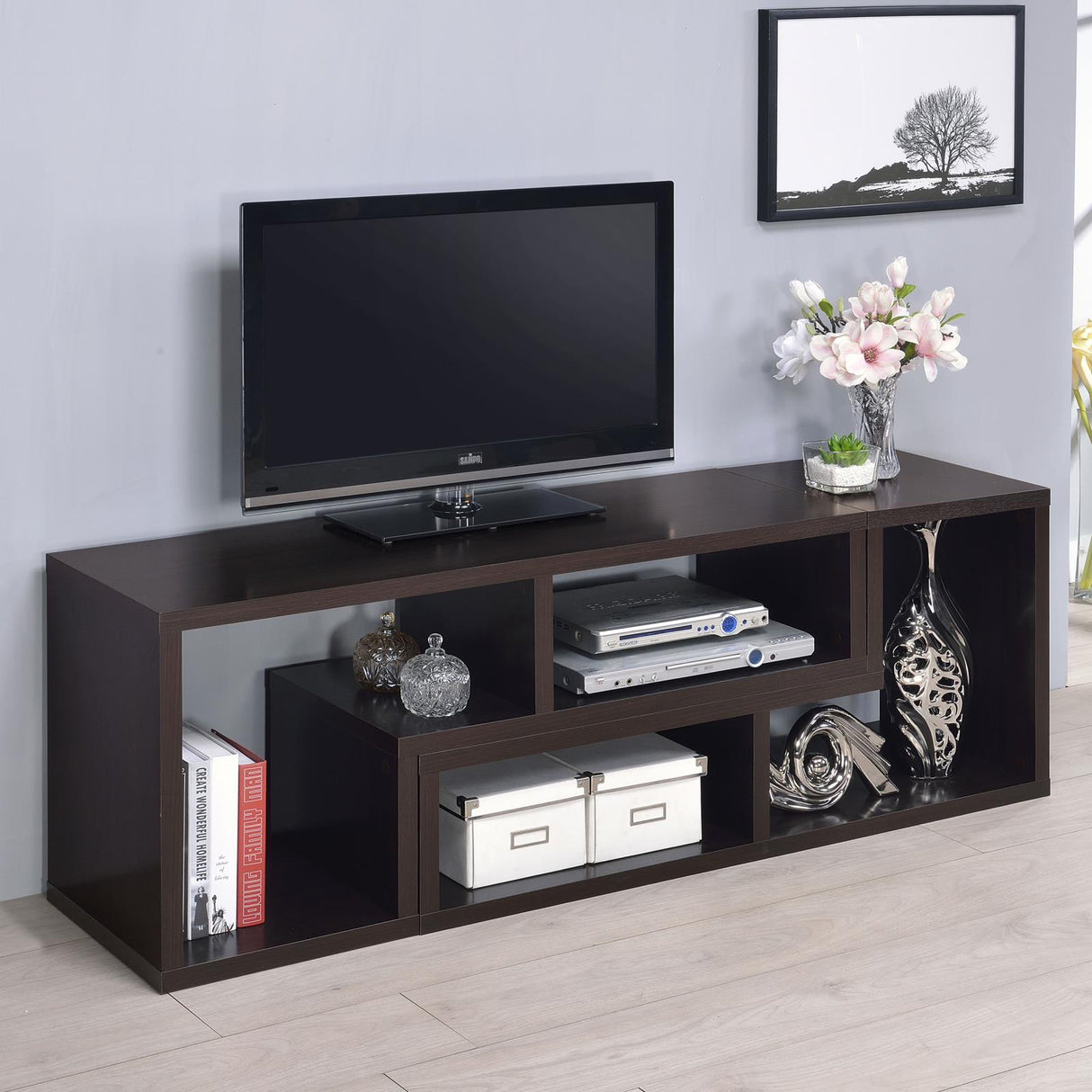 Velma Convertible TV Console/Bookcase Cappuccino