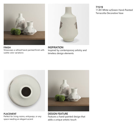 Velo 11.8H White w/Green Hand-Painted Terracotta Decorative Vase by Mercana at Eve Furniture