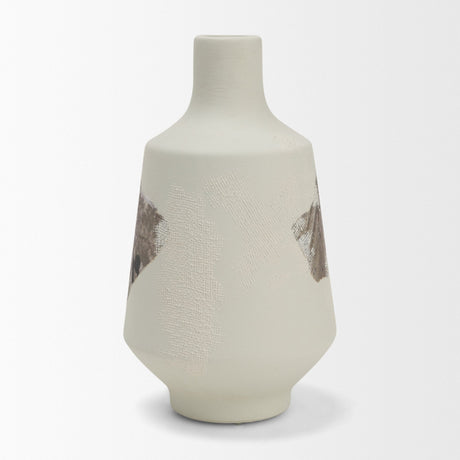 Velo 11.8H White w/Green Hand-Painted Terracotta Decorative Vase by Mercana at Eve Furniture
