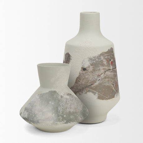Velo 11.8H White w/Green Hand-Painted Terracotta Decorative Vase by Mercana at Eve Furniture