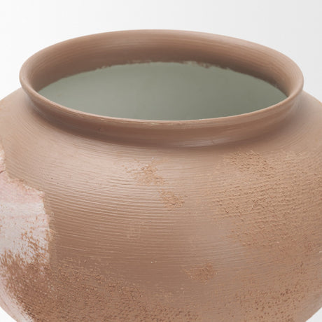 Velo Brown w/White Hand-Painted Terracotta Decorative Vase by Mercana at Eve Furniture