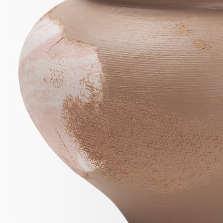 Velo Brown w/White Hand-Painted Terracotta Decorative Vase by Mercana at Eve Furniture