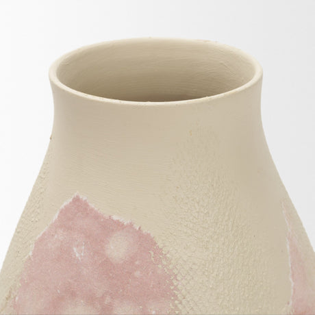 Velo Cream w/Blush Pink Hand-Painted Terracotta Decorative Vase by Mercana at Eve Furniture