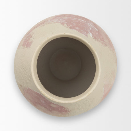 Velo Cream w/Blush Pink Hand-Painted Terracotta Decorative Vase by Mercana at Eve Furniture