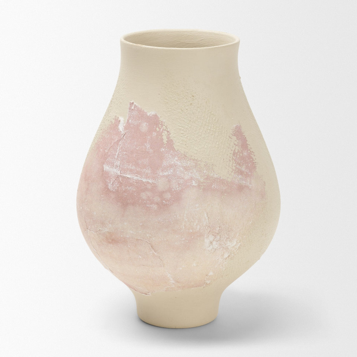 Velo Cream w/Blush Pink Hand-Painted Terracotta Decorative Vase by Mercana at Eve Furniture