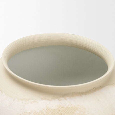 Velo Cream w/White Hand-Painted Terracotta Decorative Vase by Mercana at Eve Furniture