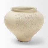 Velo Cream w/White Hand-Painted Terracotta Decorative Vase by Mercana at Eve Furniture