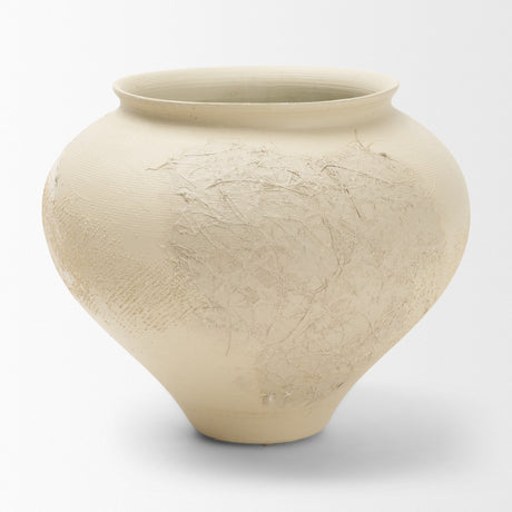Velo Cream w/White Hand-Painted Terracotta Decorative Vase by Mercana at Eve Furniture