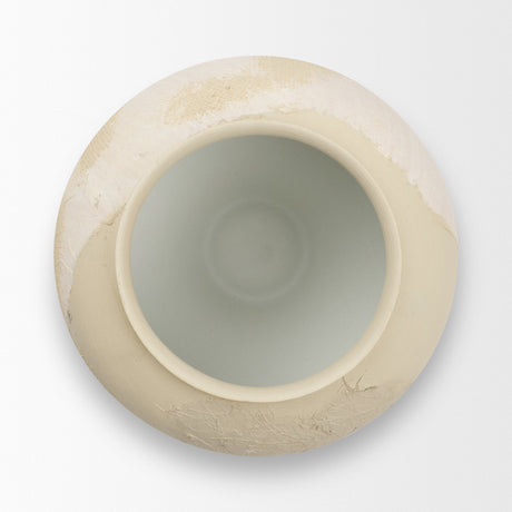 Velo Cream w/White Hand-Painted Terracotta Decorative Vase by Mercana at Eve Furniture